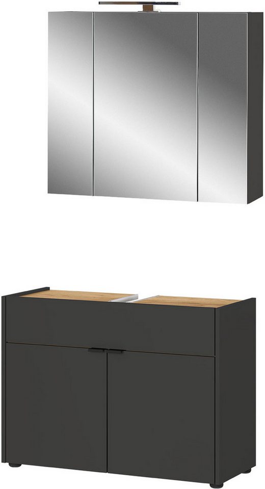GERMANIA Badmöbel-Set Ameca, (2-St), Badezimmer-Set bestehend aus Waschbeckenunterschrank & Spiegelschrank von GERMANIA