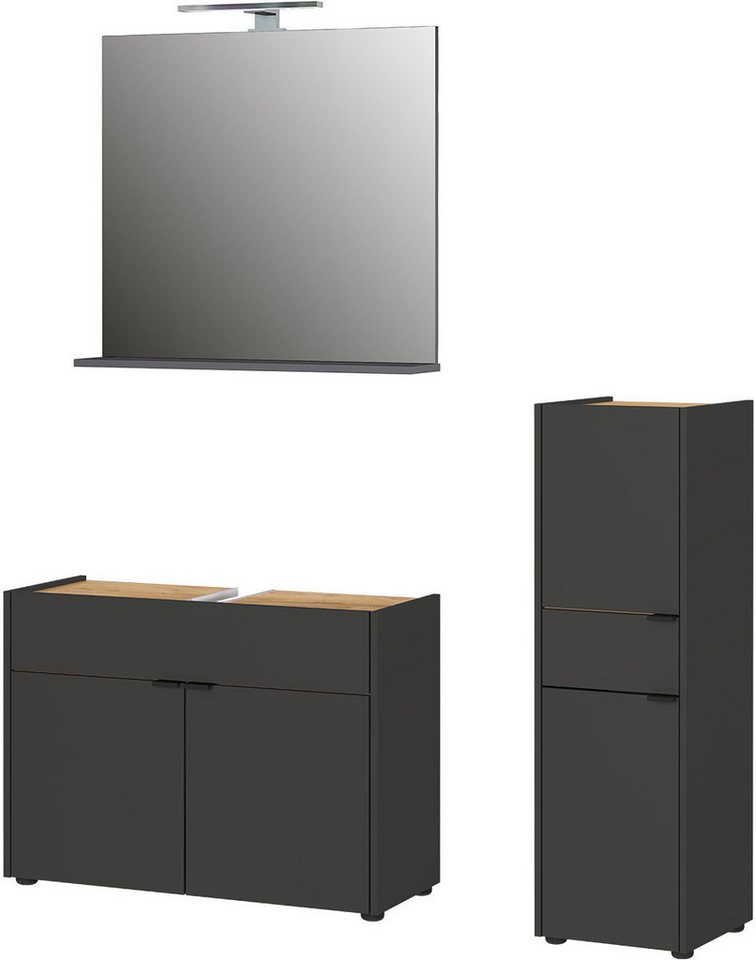 GERMANIA Badmöbel-Set Ameca, (3-St), Badezimmer-Set bestehend aus Waschbeckenunterschr., Spiegel & Schrank von GERMANIA