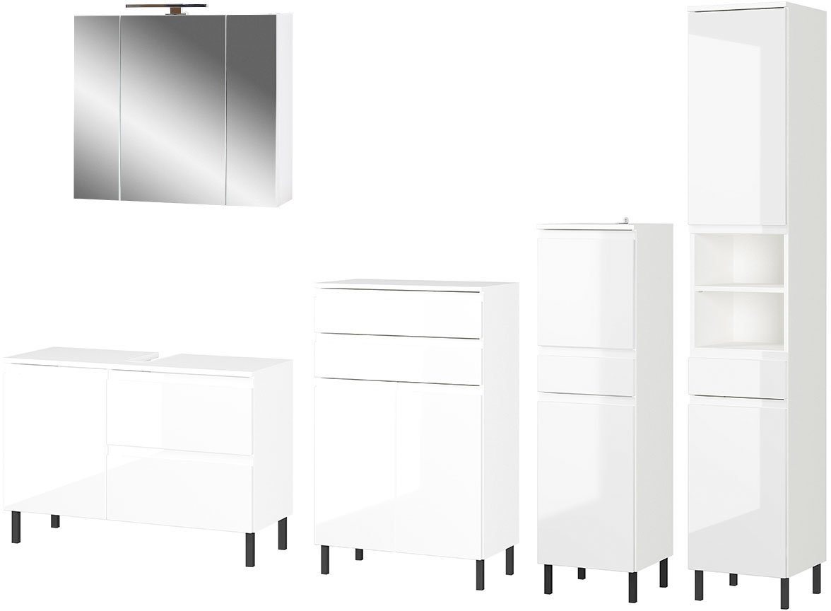 GERMANIA Badmöbel-Set Scantic, (5-St), bestehend aus Kommode, Schrank, Hochschrank, Waschbeckenunterschrank von GERMANIA