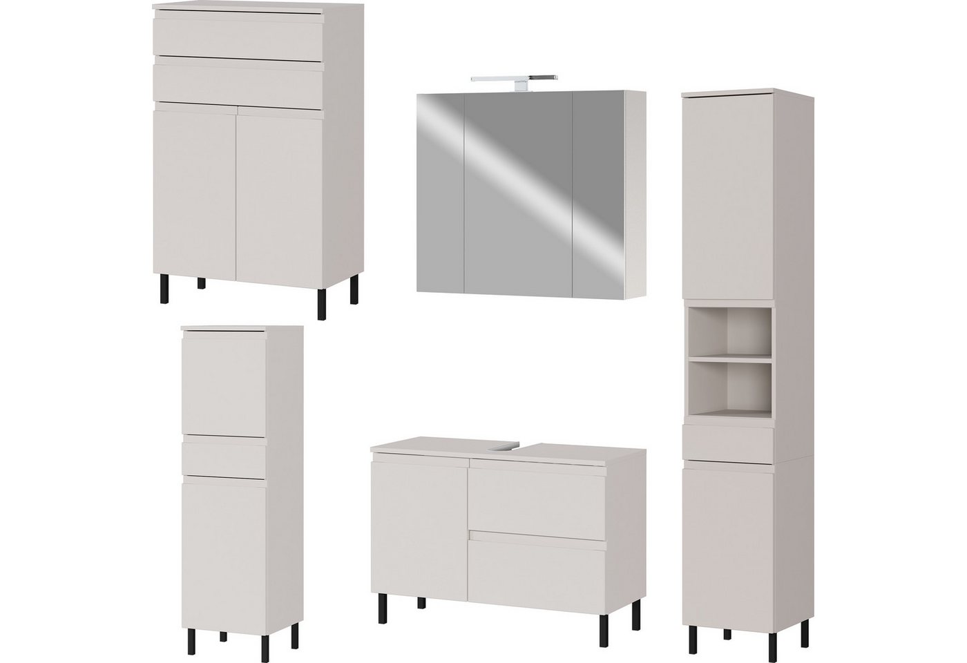 GERMANIA Badmöbel-Set Scantic, (5-St), mehrteiliges Set mit großem Waschbeckenunterschrank von GERMANIA