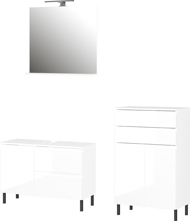 GERMANIA Badmöbel-Set Scantic, (Set, 3-St), aus Spiegel, Waschbeckenunterschrank, Badkommode, inkl. Beleuchtung von GERMANIA