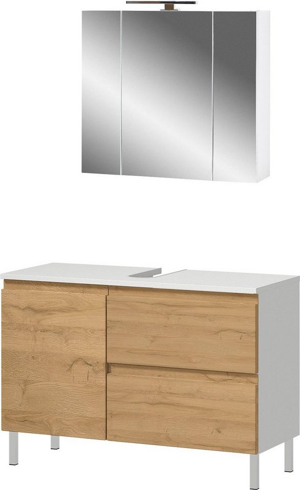 GERMANIA Badmöbel-Set Torrance, (2-St), Waschbecken-Unterschrank und Spiegelschrank mit Beleuchtung von GERMANIA