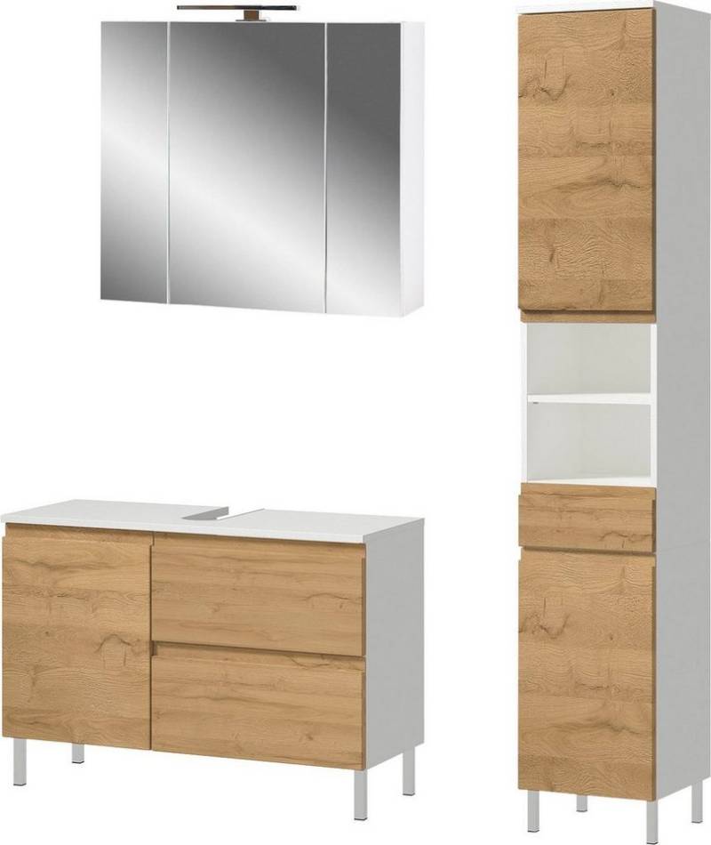GERMANIA Badmöbel-Set Torrance, (3-St), Waschbecken-Unterschrank, Spiegelschrank mit Beleuchtung, Hochschrank von GERMANIA