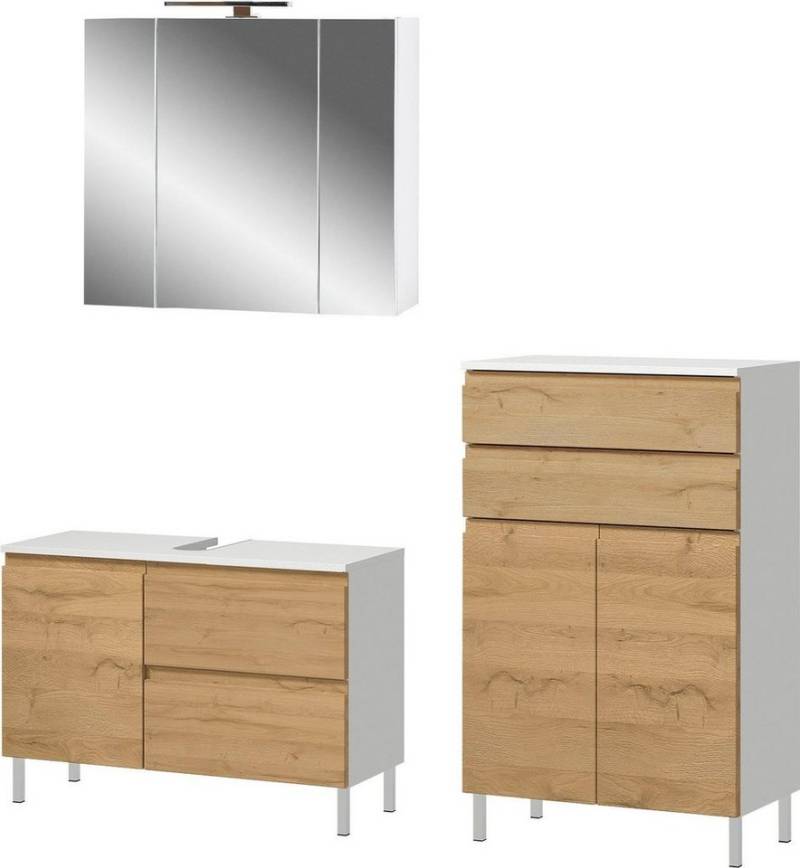 GERMANIA Badmöbel-Set Torrance, (3-St), Waschbecken-Unterschrank, Spiegelschrank mit Beleuchtung und Kommode von GERMANIA
