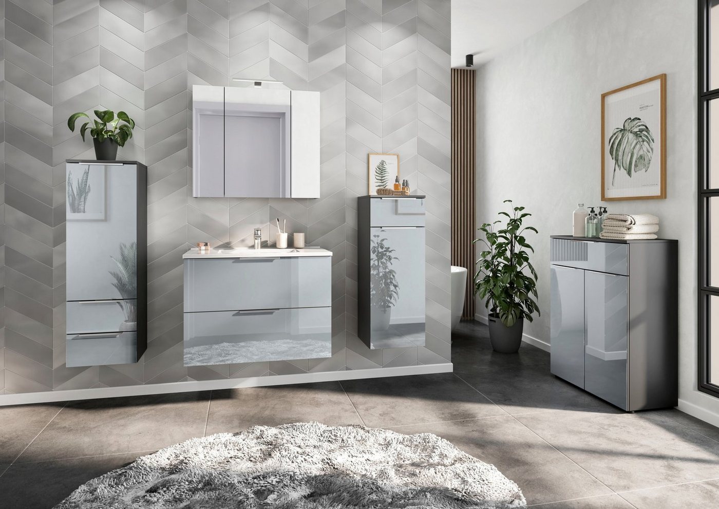 GERMANIA Badmöbel-Set Oakland, (4-St), inkl. WT-Unterschrank, Spiegel, Schrank und Regal von GERMANIA