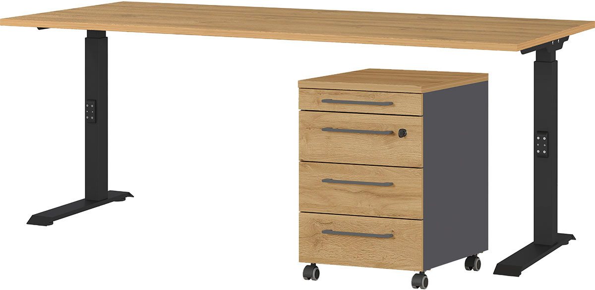 GERMANIA Büromöbel-Set Agenda, (2-tlg., 2-tlg), Set bestehend aus höhenverstellbarem Schreibtisch und Rollcontainer von GERMANIA