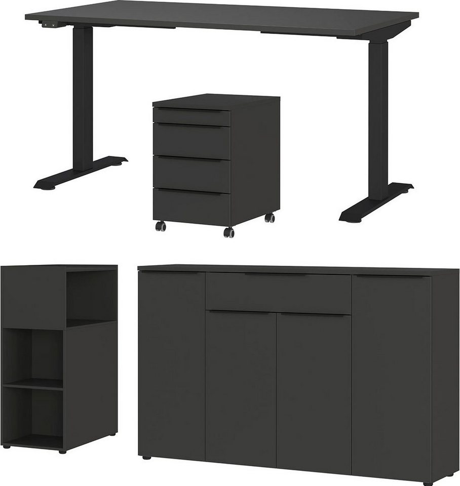 GERMANIA Büromöbel-Set Mailand, (4-St), inkl. Schreibtisch, Rollcontainer, Raumteiler und Sideboard von GERMANIA