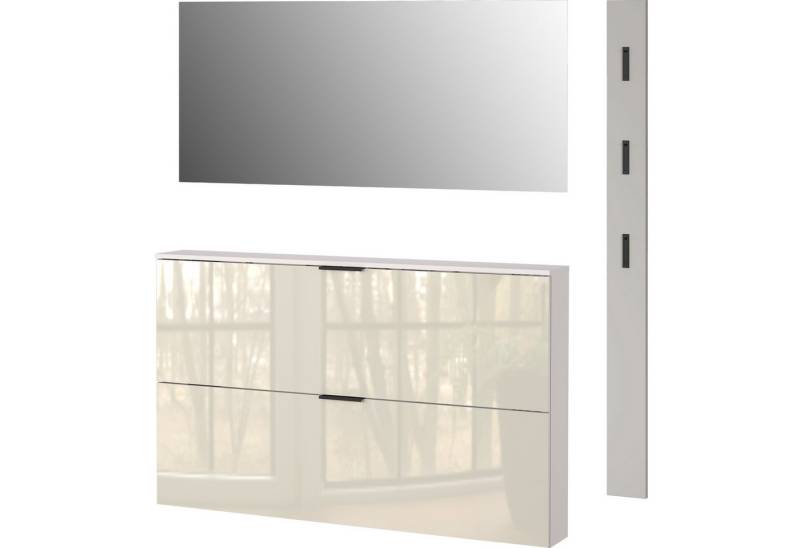 GERMANIA Garderoben-Set Valega, (3-St), inkl. Schuhschrank mit Glasfronten, Spiegel und Garderobenpaneel von GERMANIA