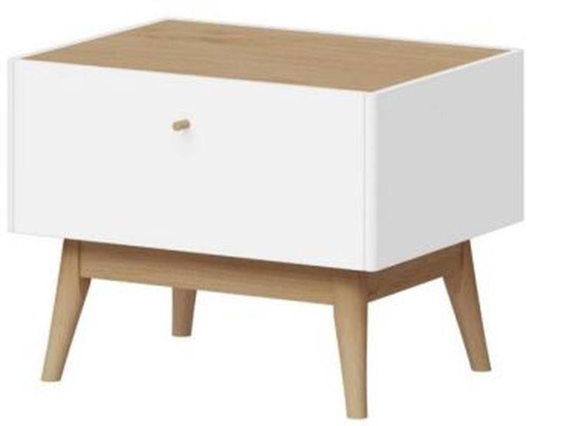 GERMANIA Nachtkommode 1 Schublade, Weiß / Kendal-Eiche-Dekor - 42x42x55cm (BxHxT) von GERMANIA
