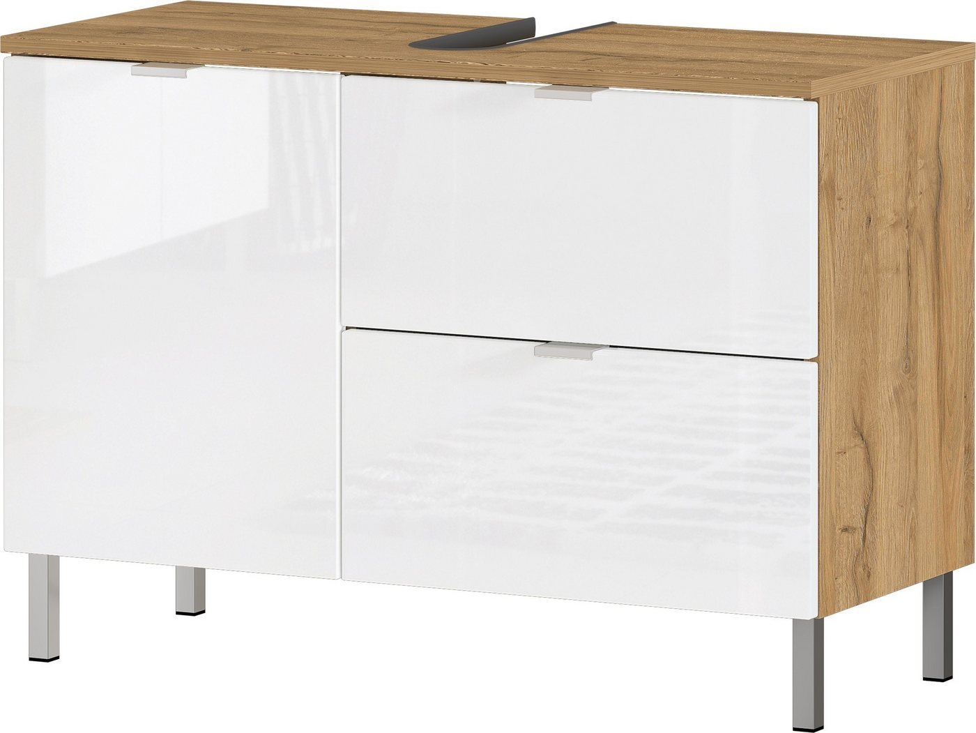 GERMANIA Waschbeckenunterschrank in hellbraun, weiss mit einer Schublade und einer Tür (BxHxT: 80x56x34 cm) von GERMANIA