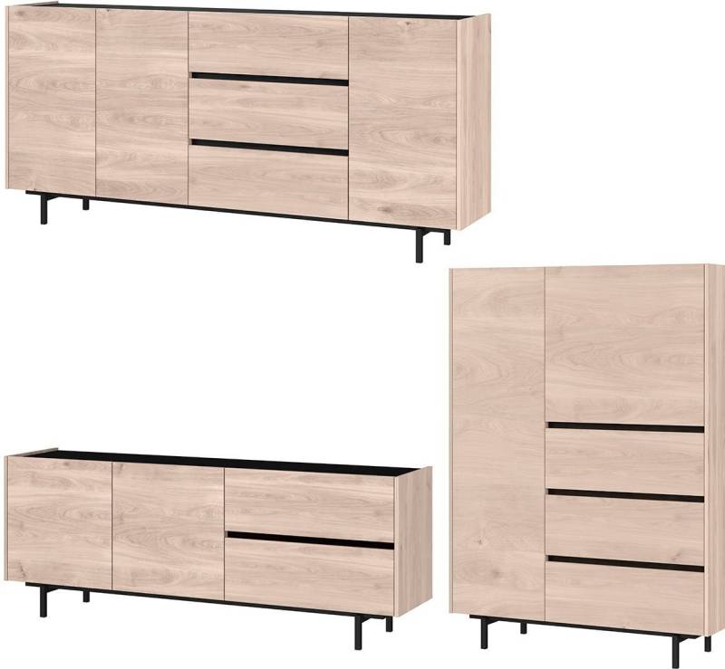 GERMANIA Wohnzimmer-Set Cantoria, (Set, 3-St), mit Sideboard, Highboard, Lowboard, griffloses Design von GERMANIA