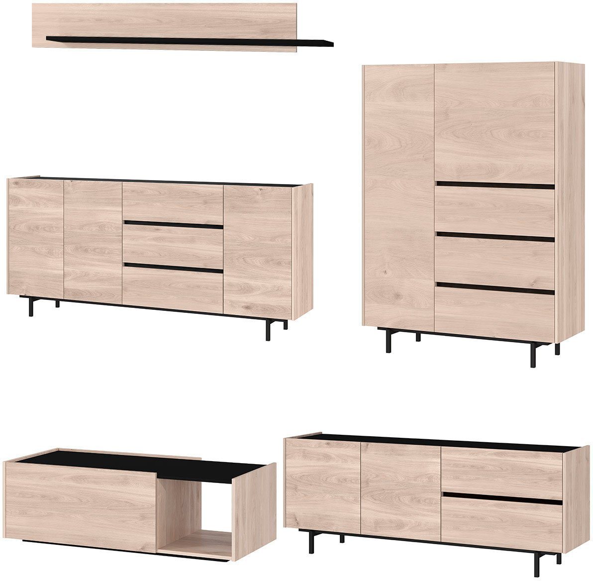 GERMANIA Wohnzimmer-Set Cantoria, (Set, 5-St), mit Sideboard, Highboard, Wandboard, Lowboard, Couchtisch von GERMANIA