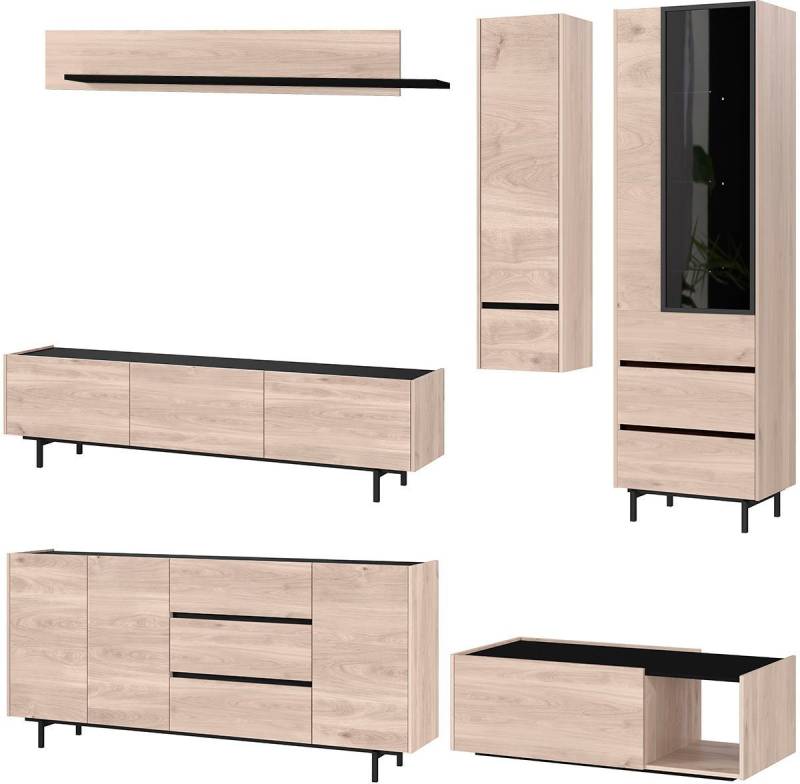 GERMANIA Wohnzimmer-Set Cantoria, (Set, 6-St), mit Sideboard, Hängeschrank, Lowboard, Wandboard, Vitrine, Couchtisch von GERMANIA