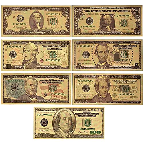 7 Stück Goldfolien-Dollar-Scheine, 1 $ 2 $ 5 $ 10 $ 20 $ 50 $ 100 Gold-Dollar-Scheine USD-Geld/7 von GERRIT