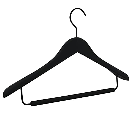 GERSO Premium Kleiderbügel 25er Set – Massivholz Formbügel 45cm – rutschfest gummiert schwarz – mit Hosensteg & drehbarem Haken von GERSO