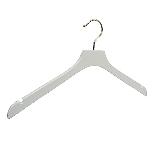 Design Kleiderbügel weiß mit goldenem Haken 440mm Breite Set mit 100 Stück Fashion Designer Holz Garderobe Haushalt von GERSO