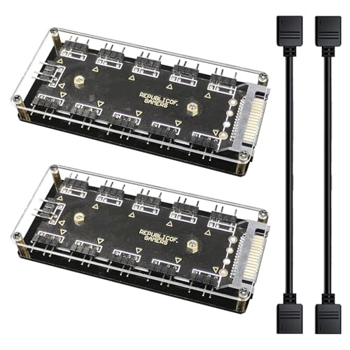 2 Stück 5V 3PIN RGB Splitter Hub,mit Gehäuse und 50 mm Power 3-poligem RGB-Adapter,für PC RGB Lüfter Kühler von GERUI