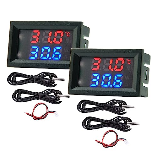 2 stück Messung 4~30V direkte Stromversorgung Rot + Blau Dual Display-Digital-Thermometer mit Wasserdichtem Metallfühler-Temperatursensor von GERUI