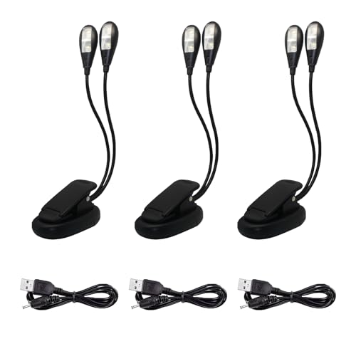 3 Stück Notenständer LED-Licht, 8 LED-Licht mit USB-Kabel Lampe, Einstellbare Helligkeit 2 Gänge, Geeignet für Klavierständer, Schreibtisch, Notenständer von GERUI