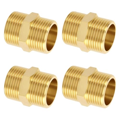 4 Stück Doppelnippel 3/4 Zoll,Messing Außengewinde,Messing, Doppelnippel Sechskant 3/4",Verbindungsstück 2 x AG aus Gewindefitting,für Heizung Trinkwasseranlage geeignet,Heimwerkerprojekte und Sanitär von GERUI