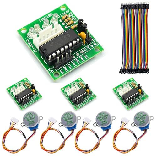 4 Stück Schrittmotor Schrittmotor 5 V 28BYJ-48 ULN2003, 4 Stück Treiberplatine ULN2003 und 16 Überbrückungsdrähte für Arduino von GERUI