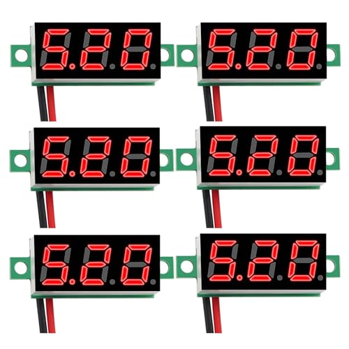 6 Stück 0.28 Zoll Mini Digital Voltmeter, Messbereich DC 2.4V-30V Zwei-Draht Spannungsprüfer, Verpolungsschutz und Genaue Druckmessung Rot (6 Stück Rot) von GERUI