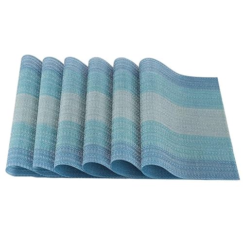 6er Set Abwaschbar Platzset Anti-Rutsch PVC umweltfreundliche doppelseitige Tischdecke PVC Hitzebeständig Platzdeckchen Schmutzabweisend Platzmatten für Zuhause Restaurant Küche (Blau) von GERUI