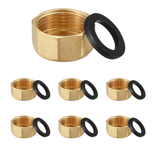 7 Stück Messing Kappe G3/4"(Ø24mm) Innengewinde,6 Stück Blindstopfen Schlauchkappen Verschlusskappe G3/4",Messingkappe Sechskant,Rohrkappe Endkappe Gewindefitting für Garten Wasserleitung von GERUI