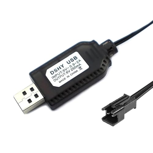 GERUI 1 Stück USB-Ladekabel Batterie-Ladekabel für Ni-Cd/Ni-MH/LiPo/LiFePo4-Akkus SM-2-Pin-Steckeradapter 6 V Ausgang Wird auf RC Toys Car Tank Trucks Trains Boat verwendet (6V) von GERUI