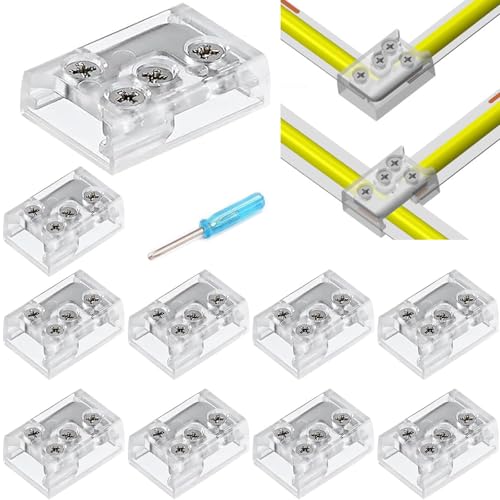 GERUI 10pcs 8mm Lötfreier LED Streifen Verbinder,L-Form und T-Form Eckverbinder, Transparentes Design,Geeignet für 5050 3528 COB SMD Einfarbige LED Streifen, Inklusive Schraubendreher (8mm) von GERUI