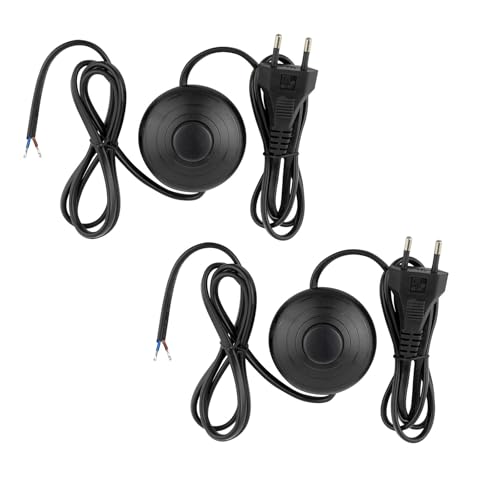 GERUI 2 PCS Fußschalter Lampe Schnurzwischenschalter mit Druckknopf Selbsthemmender,Kleingeräte oder Lampen Lichtschalter, Schwar,Netzkabel 1.8m Eurostecker von GERUI