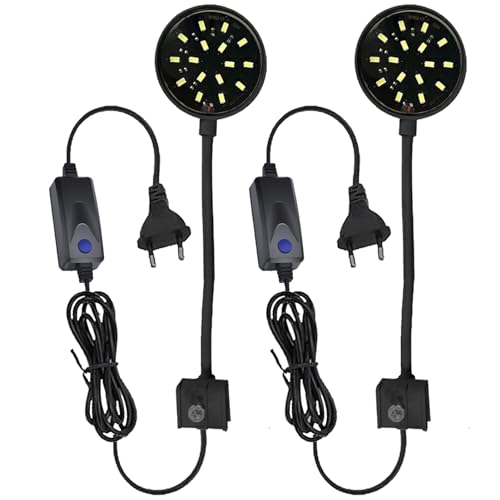 GERUI 2 Stück Schwarze Schale Fischtank Clip Licht 7W Mini LED Beleuchtung Hohe Helligkeit Aquarium Wasser Gras Ergänzend Transparent Clip Weißes Licht für 10 bis 30 CM Fisch Tank von GERUI