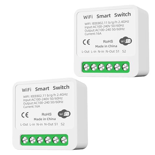 GERUI 2Pcs Smart Lichtschalter,Smart Home WLAN Bluetooth Schalter Wireless Switch Fernbedienung DIY Passt hinter Wandschalter,Smart Switch Kompatibel mit Google Home,Alexa Echo,Smart Life/Tuya von GERUI