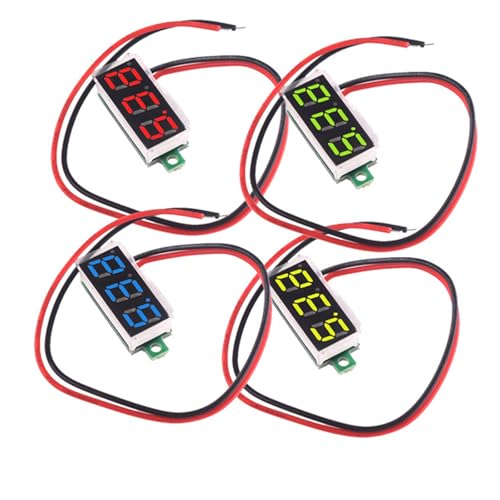 GERUI 4 Stück 0,28 Zoll Mini Digital Voltmeter mit 7-Segment LED-Anzeige DC2.5-40V, Zwei Drähte Spannungsprüfer,Spannungsmess-Modul Verpolungsschutz und Genaue Druckmessung(Rot, Gelb, Grün, Blau) (1) von GERUI