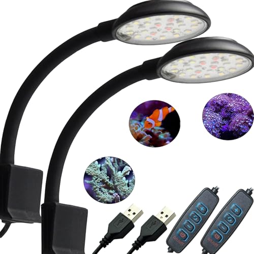 GERUI 2pcs Aquarium Licht, Clip-on Aquarium Lampe mit Weiß und Blau Licht, 7W für 20-40 cm Aquarien mit Aquarium Beleuchtung geeignet für Wasserpflanzen und Süßwasser Aquarien von GERUI