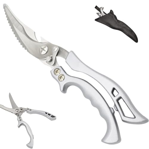GERUI Schere Küche Scharfe Edelstahl Knochenschere mit Sicherheitsschloss Federmechanismus,Geflügelschere Küchenschere Profi Haushaltsschere Metallgriff, Allzweckschere für Fleisch,Fisch von GERUI