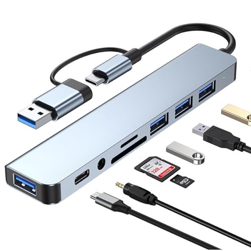 GERUI USB C Hub 3.0, 3.0 Multiport Adapter mit SD&TF Kartenleser, USB 3.0&2.0 Ports, 3.5mm Audio Anschlüsse, USB Typ C Hub mit MacBook Pro/Air/XPS/Tablet/Smartphones und mehr von GERUI