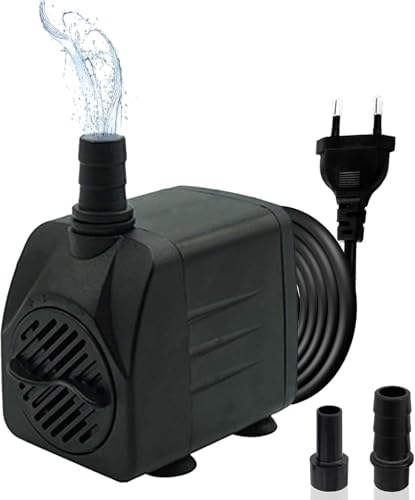 Mini Wasserpumpen(800L/H, 16W), Ultra Leise Aquarium pumpe mit hohem Hub, brunnenpumpe mit 1,5 m Netzkabel, 2 Düsen für Aquarien, Teich, Brunnen, Statuen von GERUI