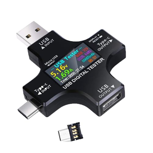 USB C Tester,Strommesser Power Meter, Spannung Voltmeter, Strom, Leistungskapazität Detektor, 2 in 1 Typ C Multi-Funktions Tester,USB Tester Farbbildschirm IPS Digitalmultimeter von GERUI