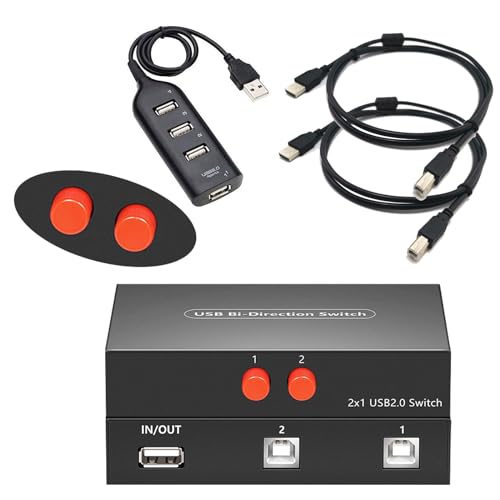 USB KVM Switch USB 2.0 Switch 2 Eingänge 2 Ausgänge, Verbesserter USB Switch mit 2 Hochgeschwindigkeits-USB 2.0-Kabeln, für Drucker, Maus, USB Stick, Tastatur und Festplatte von GERUI