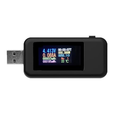 USB Tester Messgerät,0-5.1A 4-30V USB Meter, Farbbildschirm, USB Tester, Ladegerät Tester, Voltmeter, Amperemeter,Color Display Voltmeter Ammeter Spannung Strommessgerät (Schwarz) von GERUI
