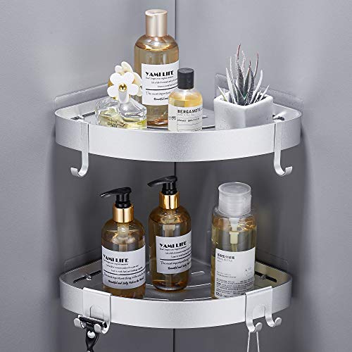 GERUIKE Duschablage Ohne Bohren Duschkorb Duschregal Ecke Wandmontage Klebepad Silber Aluminium 2 Stück Duschgel Shampoo Halterung Eckablage Eckregal für Dusche Bad Küche GERUIKE Duschablage Ohne Bohren Duschkorb Duschregal Ecke Wandmontage Klebepad Silber Aluminium 2 Stück Duschgel Shampoo Halterung Eckablage Eckregal für Dusche Bad Küche von GERUIKE