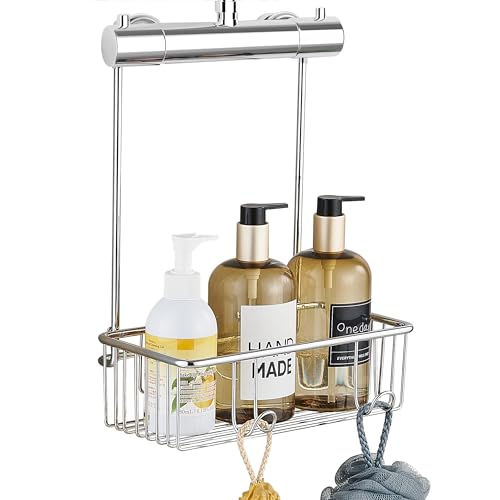 GERUIKE Duschkorb zum Hängen Duschregal ohne Bohren - Badregal Hängend Chrom Silber Edelstahl - Duschablage zum Hängen Badezimmer Organizer, Shampoo Halterung für Dusche Aufhängen an der Mischbatterie von GERUIKE