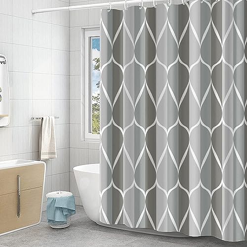 GERUIKE Duschvorhang 240x200 Extra Breit Textil Polyester Waschbar Wasserdicht mit Gewicht Unten, Duschvorhänge mit 12 Duschvorhangringe, Mehrfarbig Wellen Grau Ombre Duschvorhang Badewanne von GERUIKE