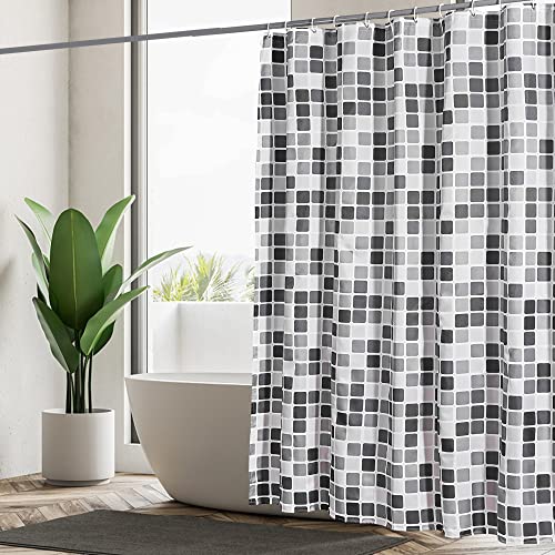 GERUIKE Duschvorhang 240x200 Extra Breit Textil Polyester Waschbar Wasserdicht mit Gewicht Unten, Duschvorhänge mit 12 Duschvorhangringe, Schwarz Weiss Graues Mosaik Duschvorhang Badewanne von GERUIKE