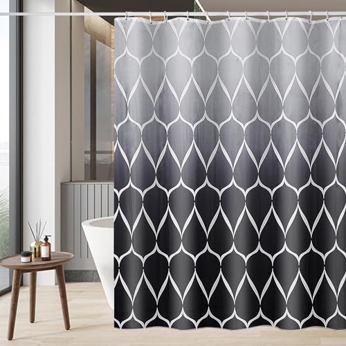 GERUIKE Duschvorhang 240x200 Extra Breit Textil Polyester Waschbar Wasserdicht mit Gewicht Unten, Duschvorhänge mit 12 Duschvorhangringe, Wellen Schwarz Grau Gradientenfarbe Duschvorhang Badewanne von GERUIKE