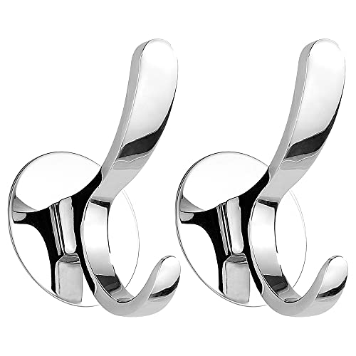 GERUIKE Klebehaken Handtuchhaken Ohne Bohren Kleiderhaken Edelstahl Poliertes Finish Bademantel Kleiderhaken Handtuchhaken für EIN Handtuch 2 Stück Silber von GERUIKE