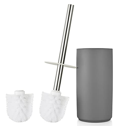 GERUIKE Klobürste Keramik Toilettenbürste mit Stehen Klobürstenhalter WC Bürstengarnitur enthält 2 Weiße WC Bürstenkopf und Toilettenbürstenhalter aus Keramik Grau Matt von GERUIKE