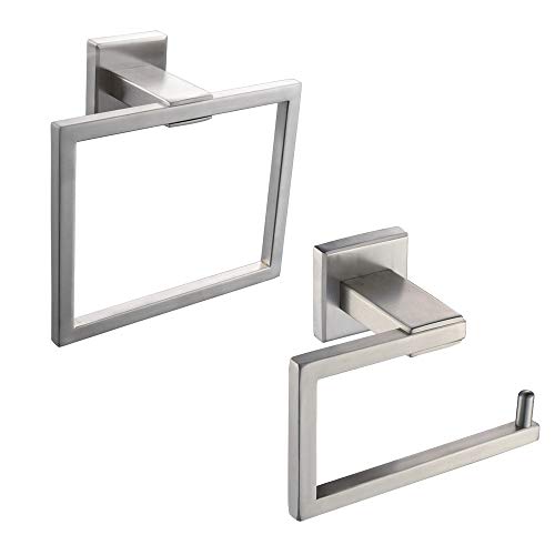 GERZ Badezimmer-Hardware-Zubehör-Set, gebürsteter SUS304-Edelstahl, Bad-Dusch-Set, 2-teilig (WC-Papierhalter, Handtuchring), moderner Stil, JG1956-2LS von GERZWY