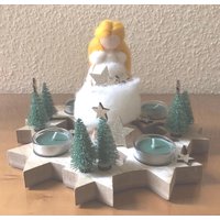 Adventskranz, Holz Sternenkranz Mit Handgefilztem Sterntaler 27 cm, Weihnachtsdekoration, Tischdekoration von GESCHENKEundMEER